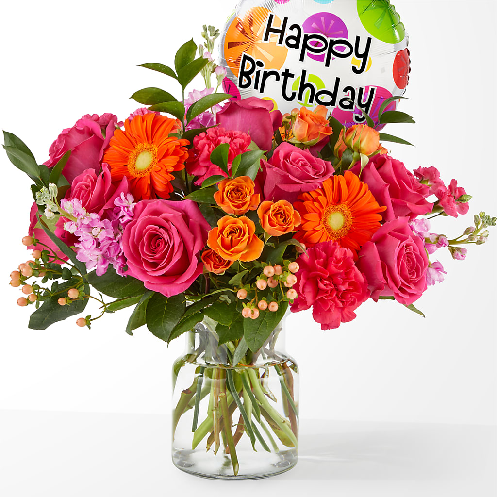 Fiesta Bouquet with Birthday Balloon – Ruiz Creationz Llc, Miami FL