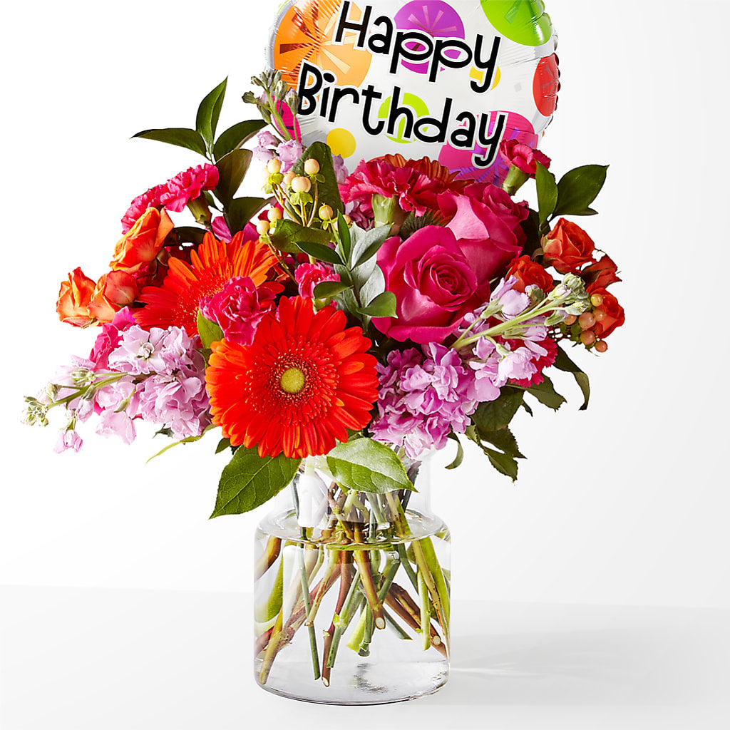 Fiesta Bouquet with Birthday Balloon – Ruiz Creationz Llc, Miami FL