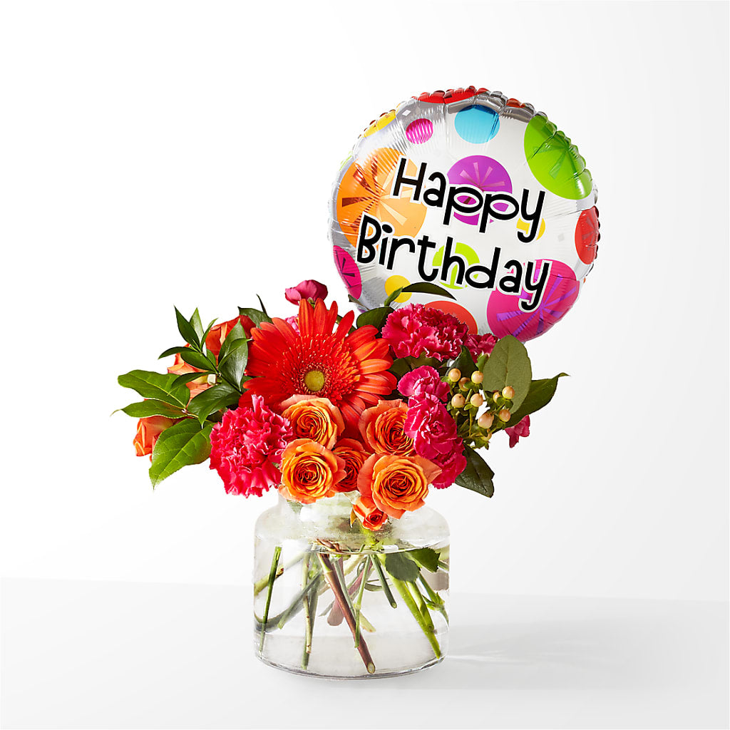 Fiesta Bouquet with Birthday Balloon – Ruiz Creationz Llc, Miami FL