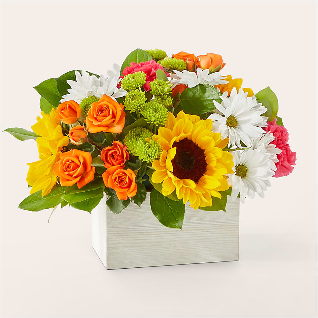 Sun-drenched Blooms Box Bouquet – Ruiz Creationz Llc, Miami FL
