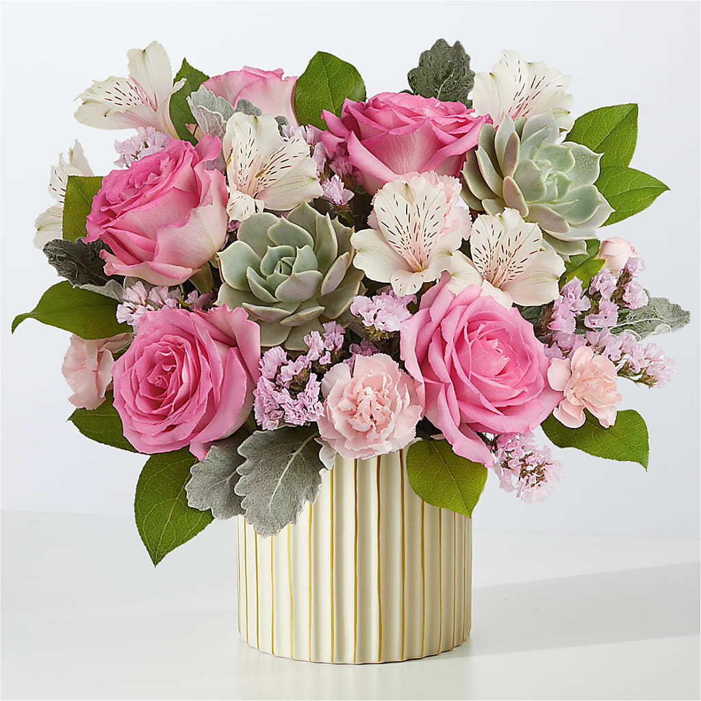 Dusty Rose Bouquet with Ivory Vase – Ruiz Creationz Llc, Miami FL