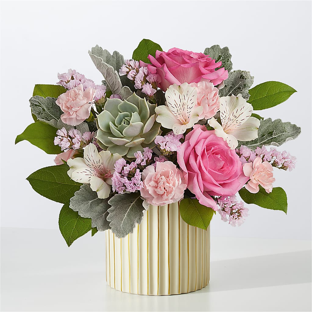 Dusty Rose Bouquet with Ivory Vase – Ruiz Creationz Llc, Miami FL