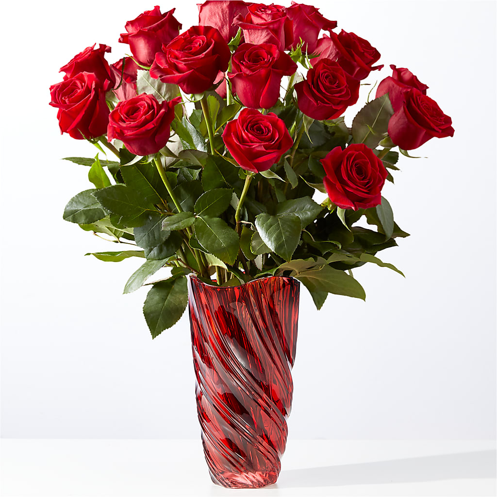 Classic Love Red Rose Bouquet with Luxe Swirl Vase – Ruiz Creationz Llc, Miami FL