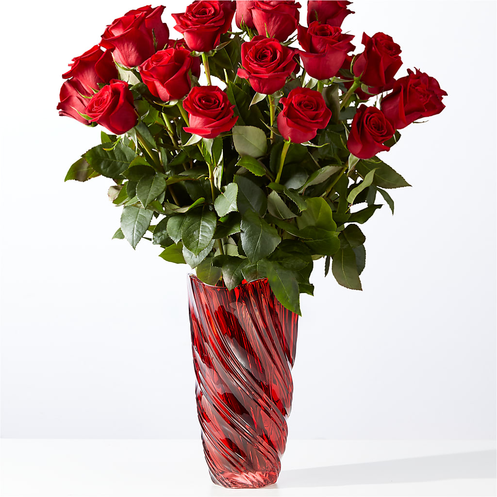 Classic Love Red Rose Bouquet with Luxe Swirl Vase – Ruiz Creationz Llc, Miami FL