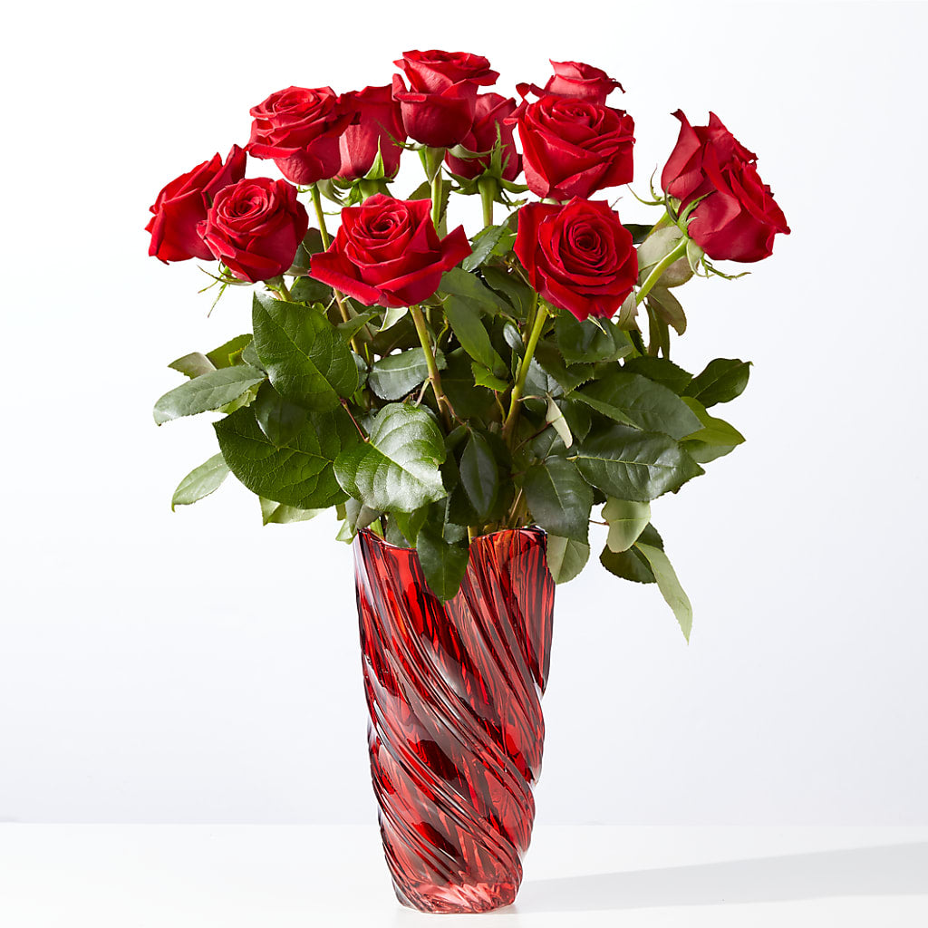 Classic Love Red Rose Bouquet with Luxe Swirl Vase – Ruiz Creationz Llc, Miami FL