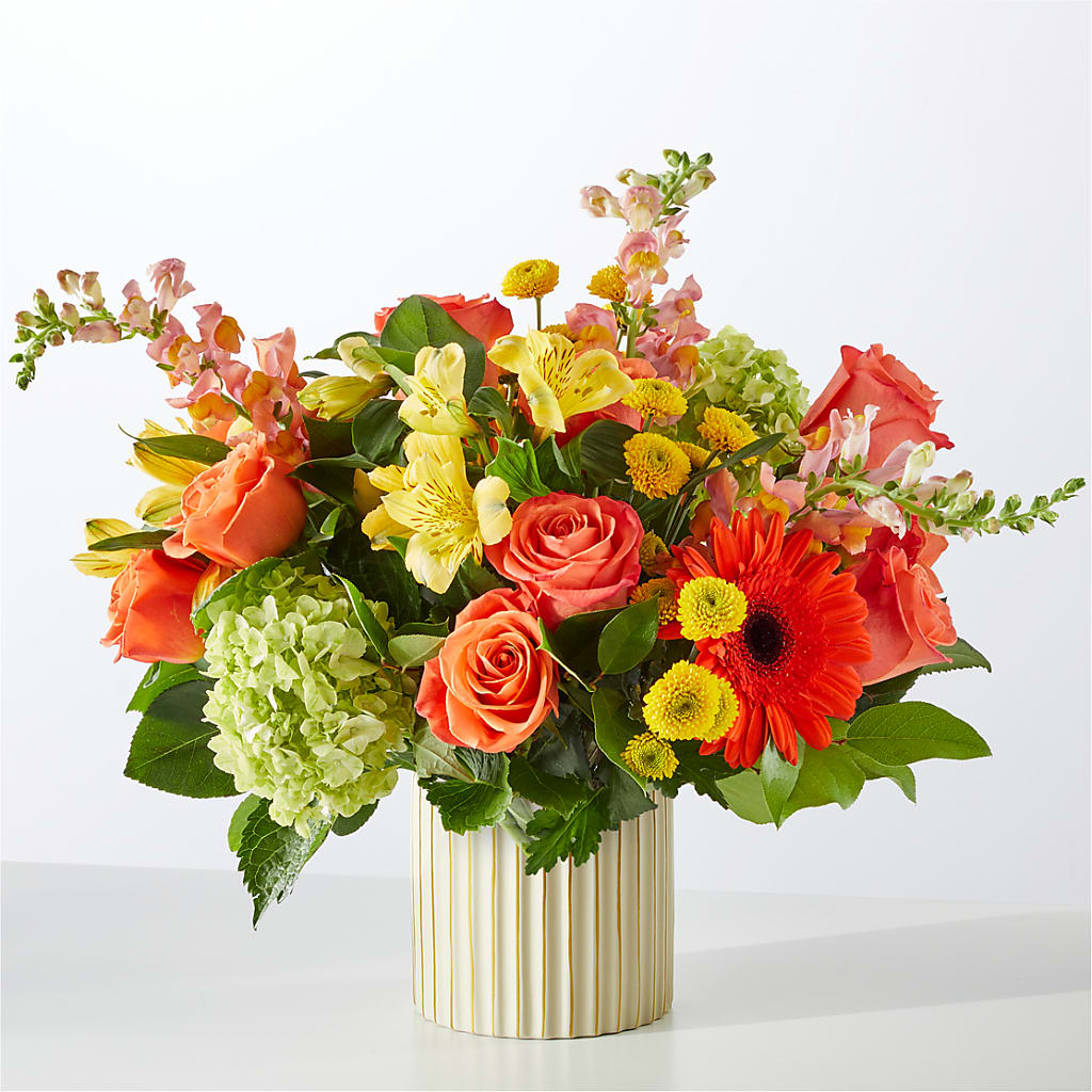 Autumn Sunshine Bouquet with Ivory Vase – Ruiz Creationz Llc, Miami FL