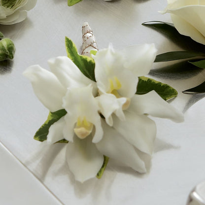 White Mini Cymbidium Boutonniere –  Ruiz Creationz Llc, Miami FL